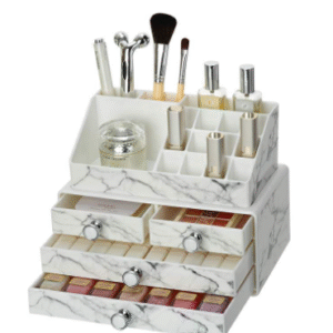 Modern luxury PS multi-drawer cosmetic and jewelry organizer small plastic marble makeup organizer set