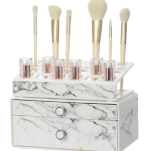 Luxury marble design table top stackable dustproof lipstick organiser cosmetic eyebrow pencil holder plastic makeup organizer