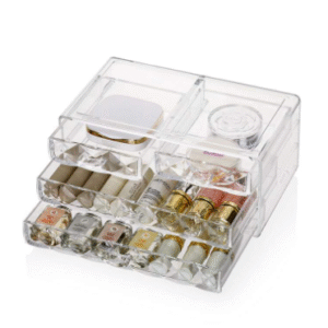 Transparent dresser acrylic cosmetic storage and jewelry display box stackable small plastic clear makeup storage organizer